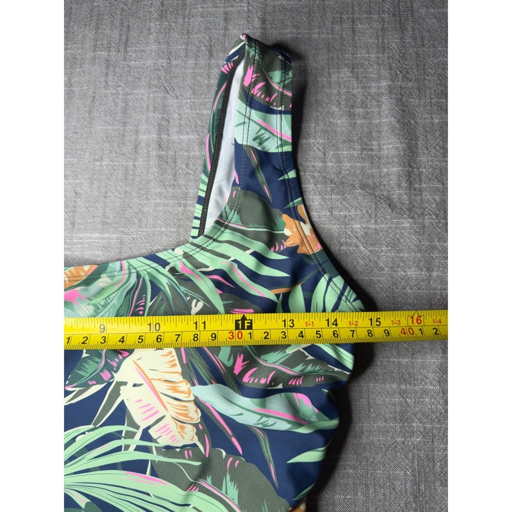 Shore Shapes Tropical Palm Print Swim Dress One Piece Swimsuit Navy Green 10 - Picture 5 of 11